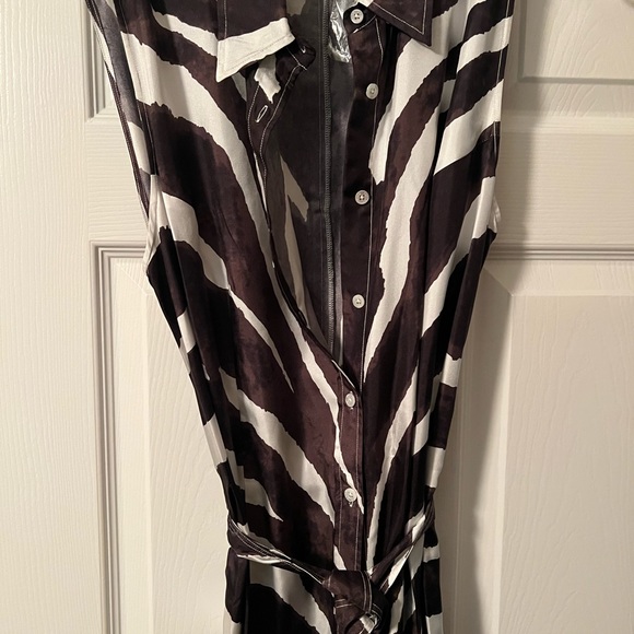 Chocolate Brown Animal Strip Print Silk Maxi Dress 👗 - Picture 2 of 8